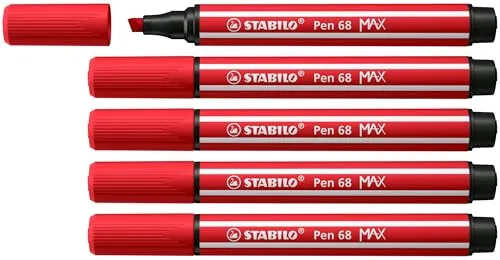 STABILO - Premium-Filzstift mit dicker Keilspitze - Pen 68 MAX - 5er Pack - karmin