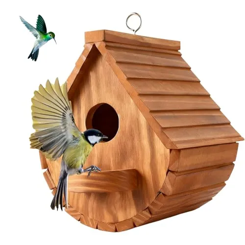Vogelhaus Nistkasten, Vogelhaus für Vögel für Draußen Wetterfest – Kreatives Holz Nistkasten Vogelhäuschen aus Kiefer, Halbmond Design 15,3 x 17,5 x 20 cm