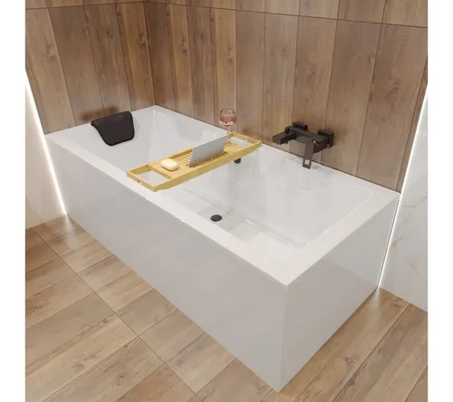 KOLMAN KOMPLETTSET 6in1 Acryl Badewanne QUADRO 165x75 cm - Luxuriöse Rechteck-Badewanne QUADRO mit 180L Fassungsvermögen. Inklusive Acrylschürze, Badewannentablett und Kopfstütze für höchsten Komfort. Hergestellt in der EU für geprüfte Qualität und langlebigen Genuss.