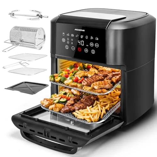 Aigostar Heißluftfritteuse 12L Heißluftofen Backofen, 1700W Mini-Backofen mit 7 Zubehör,LED-Display Vorheizen&Warmhalten,Obst Dehydrator,8 Programme, Air Fryer Fritteuse ohne Öl