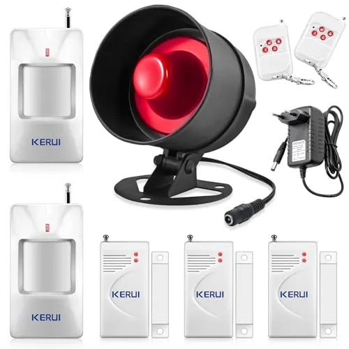KERUI Standalone Heimalarm System Heimwerkerset, Alarmanlage Wohnung 115dB mit 3 Türalarm 2 Bewegungsmelder 2 Fernbedienung 1 Siren, Fenster Einbruchschutz Abschreckung Alarm für Fensteralarm