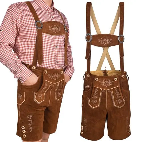 Kurze Trachtenhose Herren Antik Deluxe - Hochwertige Trachtenlederhose aus Rindsleder im Antiklook, ideal für Feste. Praktische Taschen und handgefertigte Details sorgen für Stil und Funktionalität. Größen 46-60 für die perfekte Passform.