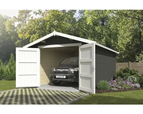 Einzelgarage Outdoor Life Mauritius mit Holztor - Gartenhäuser, Geräteschuppen & Carports - Robuste Holzgarage mit Satteldach und Fußboden, ideal für den Schutz Ihres Fahrzeugs und Gartenutensilien.