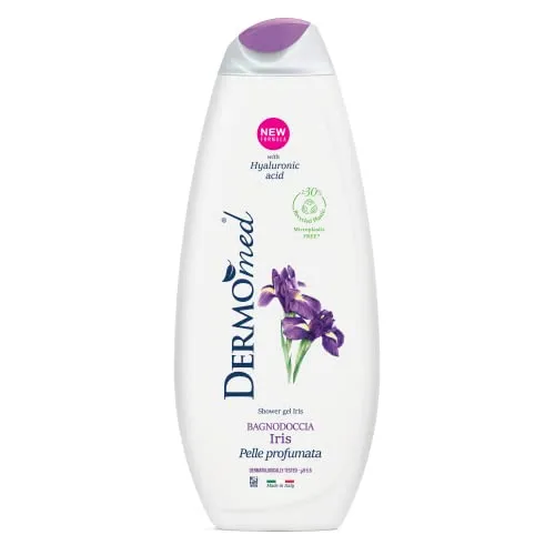 Dermomed, Duschbad Iris, respektiert die Haut und macht sie duftend und weich, mit Hyaluronsäure, 100% Made in Italy, pH-Wert 5,5, dermatologisch getestet, Packung 650 ml