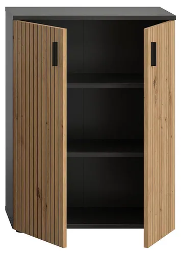 Lomadox Badkommode MACKAY-158, 60 cm Eiche & grau, gerillte Fronten
