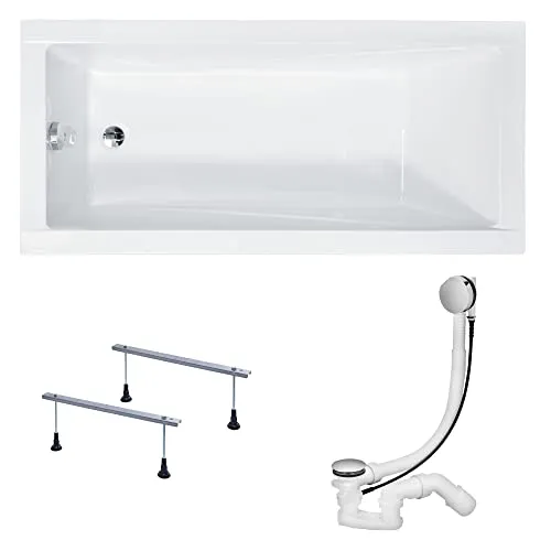 KOLMAN Badewanne MODERN Rechteck 180x80 - Komplettset 3in1 aus Premium Acryl - Genießen Sie Entspannung in der MODERN Badewanne (180x80 cm) mit 210 Liter Fassungsvermögen. Das 3in1 Set umfasst einen automatischen Ablauf und Füße für hohe Stabilität. Robuste Acryl-Oberfläche für leichte Pflege und langanhaltende Qualität.