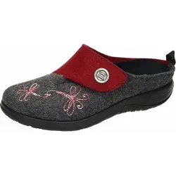 FLY FLOT Damen 864170 Hausschuh, anthrazit/Bordo, 39 EU - Bequeme Hausschuhe mit herausnehmbarem Fußbett und Klettverschluss für optimalen Halt, ideal für zuhause.