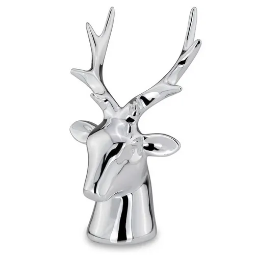 Kleine Silber Deko Hirschkopf Figur & Geweih - Weihnachten Wildfigur 17 cm