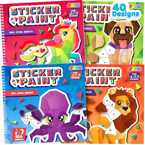 JOYIN 4 Pack Aufkleber-Malbuch für Kinder im Alter von 4-8 Jahren Bastelgeschenke Party- Geschenke Kreationen 40 Bilder - Mess-Free Art Play für kreative Kinderabenteuer zu Hause und auf Reisen