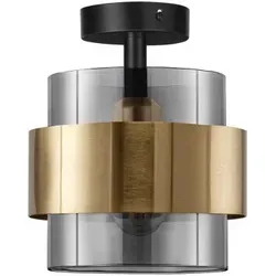 Nova Luce Sianna E27 Deckenleuchte - Gold, Rauchiggrau, Schwarz - Moderne Deckenleuchte aus mattschwarzem Metall und rauchfarbenem Glas, mit eleganten Messingringen für einen extravaganten Look. Ideal für stilvolle Wohnräume.