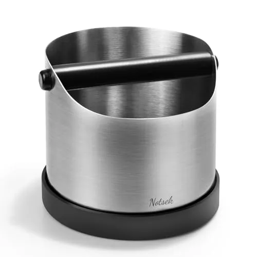 NOTSEK Abklopfbehälter für Siebträger, 1.2L Groß Edelstahl Espresso Knock Box, Kaffeesatz Abschlagbehälter for Portafilter, Abschlagbox für Delonghi Sage Ninja Siebträgermaschine Zubehör, Silber