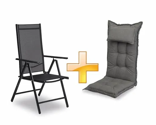 sunnypillow Set Gartenstuhl mit Hochlehnerauflage – Grau in grau von sunnypillow