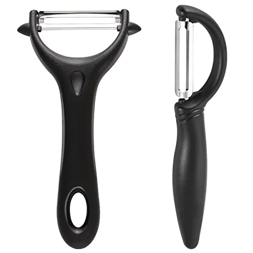 2er Sparschäler Set, Kartoffelschäler Spargelschäler Edelstahl Schäler Multifunktion Y-Förmig Gemüseschäler mit Pendelklinge Universalschäler für Gemüse Obst Karotten(Schwarz)