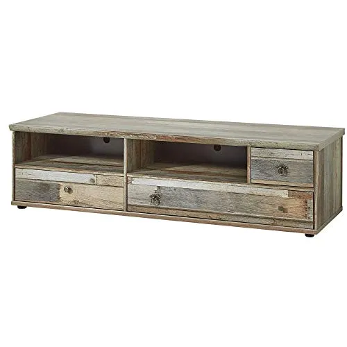 Innostyle Lowboard BONANZA mit 3 Schubladen - TV-Halterung mit 3 Schubladen und 2 offenen Fächern, ausgestattet mit Kabeldurchlässen und ABS Kantenschutz für eine langlebige Nutzung.