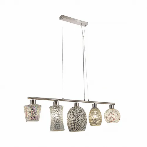 Moderne Hängeleuchte mit Mosaik-Glasschirmen, Pendellampe für Esstisch - Lampen: Stilvolle Pendelleuchte mit 5 E27 Fassungen und bunten Mosaik-Glasschirmen, die jeden Raum in ein gemütliches Licht taucht.