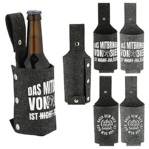 Bierholster 4er Set mit Aufdruck │ Filz 8x24x8cm Druckknopf │ Flaschenhalter Bierhalfter Flaschenträger Flasche Dose