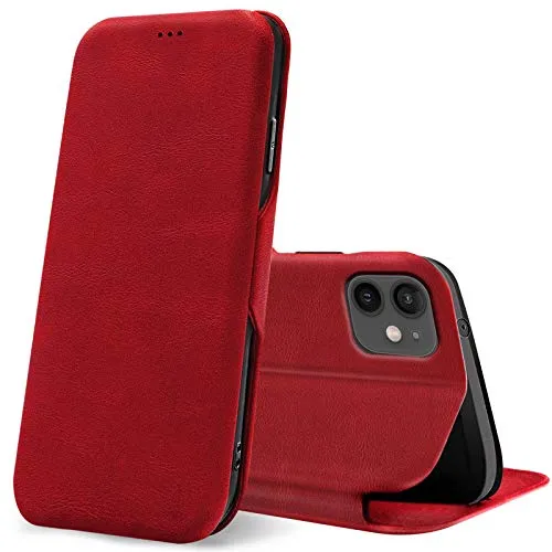 CoolGadget Klapphülle für iPhone 12 Mini, PU Leder, Kartenfach, Magnetverschluss, Standfunktion, Rundumschutz - Rot