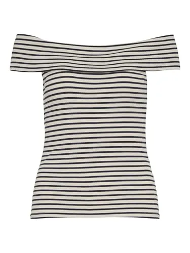 Vila Shirttop Salja - Elegantes ärmelloses Top in Schwarz/Weiß - Unterhemden, schmal geschnittenes Design mit off-shoulder Stil für einen modernen Look, ideal für jeden Anlass.