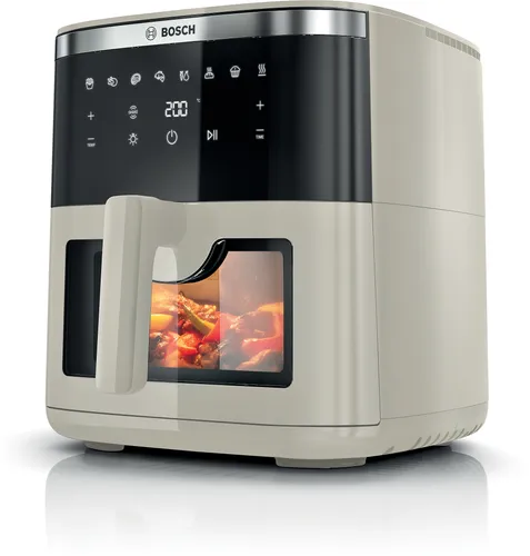 Bosch Heißluftfritteuse Serie 6, XXL Air Fryer, creme, 7,2 L Fassungsvermögen, beleuchtetes Sichtfenster, 7 voreingestellte Programme, bis zu 65% schnelleres Kochen, MAF671C0