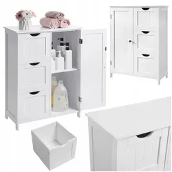 Badezimmerschrank mit 3 Schubladen, stehend, weiß