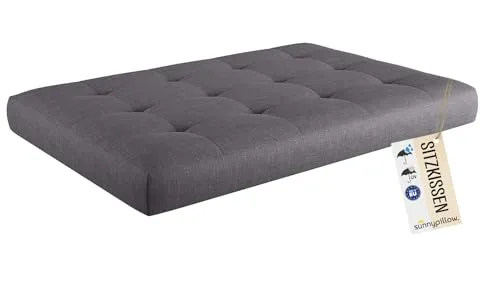 sunnypillow Palettenkissen Outdoor, UV-lichtecht, wasserdicht - Sitzkissen 120x60x15 cm - Palettenauflage für Palettensofa für Haus und Garten - Palettenpolster für Palettenmöbel - Kissen Grau