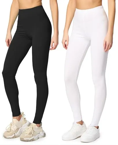 Merry Style Damen Leggings 2er Pack - Bequeme Baumwollleggings für Yoga und Freizeit (Schwarz/Weiß, XXL) - Praktisches 2er-Pack Damen Leggings aus weicher, atmungsaktiver Baumwolle. Ideal für Sport und Freizeit, mit elastischem Bund für perfekten Sitz. Hergestellt in der EU, perfekt für jede Jahreszeit.