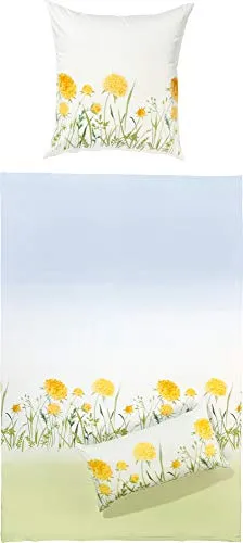 Erwin Müller Bettwäsche Mako-Satin grün-gelb-blau-weiß Größe 1x 155x220 cm + 1x 40x80 cm