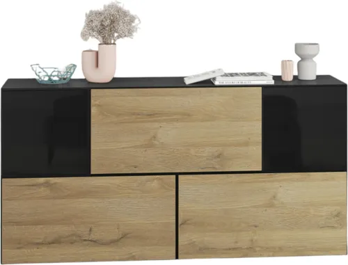 Sideboard VARIANTO 3 Schrank Set 5 tlg., 152 cm, anthrazit matt / Evoke Eiche / schwarz Hochglanz M2