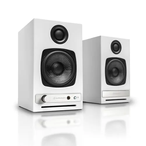 Audioengine HD3 Wireless Speakers mit Bluetooth - 60W Verkabelt Computer-Lautsprecher für Desktop-Monitor und Home-Musik-System mit aptX HD Bluetooth, AUX, USB, RCA, 24-bit DAC (Weiß, Paar)