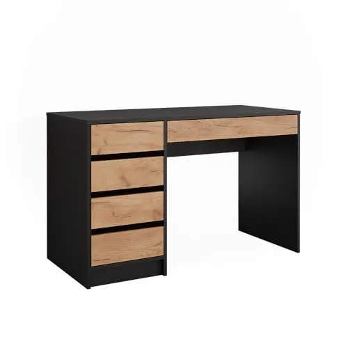 Vicco Schreibtisch Sherry, 55 x 120 cm – Moderner Computertisch mit Schubladen in Anthrazit/Goldkraft Eiche