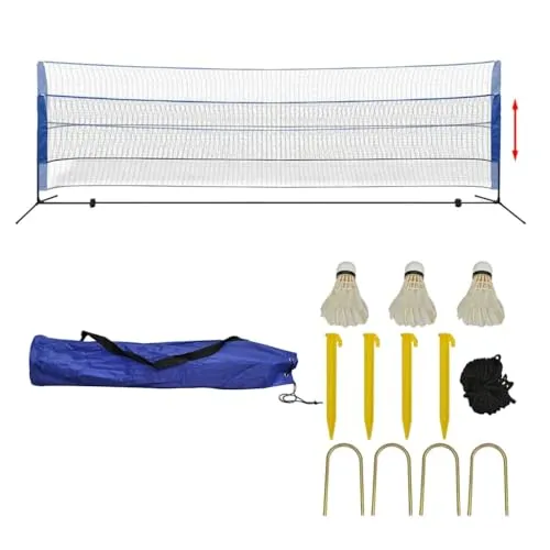 Badmintonnetz-Set mit Federbällen 500 x 155 cm - Vielseitiges Badmintonnetz-Set für Badminton, Volleyball und Tennis! Mit höhenverstellbarem Stahlrahmen und schneller Montage in Minuten. Ideal für Freizeitaktivitäten im Freien.