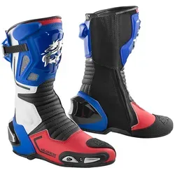 Arlen Ness Sugello Motorradstiefel, Weiß-Rot-Blau, Größe 47 - Hochwertige Motorradstiefel aus 1,6 - 1,8 mm Leder mit PU-Beschichtung. Ausgestattet mit austauschbaren Magnesium-Slidern und atmungsaktivem Futter für optimalen Komfort beim Fahren.