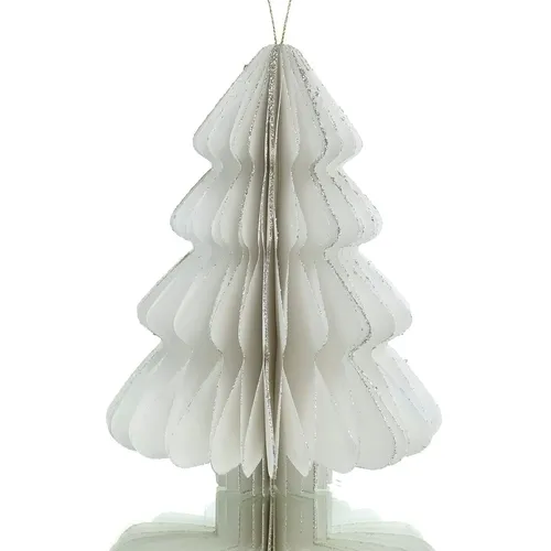 Kaemingk Weihnachtsanhänger Tannenbaum Weiß Glitter & Aufhänger 14,5 cm - Papier