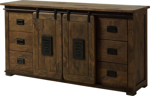 MASSIVMOEBEL24.DE Railway Sideboard 170x45x90 - Kommode aus braun lackiertem Mango-Holz, bietet großzügigen Stauraum und verleiht Ihrem Wohnraum einen rustikalen Charme.