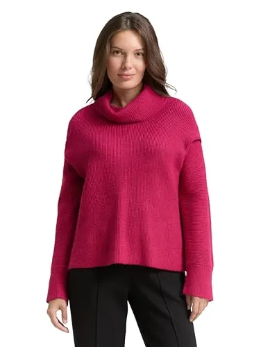 TOM TAILOR Damen 1049160 Oversize Rollkragenpullover, 39064 - Dark Pink Melange, M EU