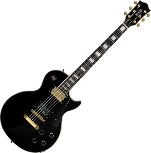 Rocktile Pro L-200BK Deluxe E-Gitarre Black - Gitarren, Deluxe E-Gitarre mit 2 Humbuckern für kraftvollen Klang, ideal für Rock- und Metal-Liebhaber, inklusive Zubehör wie Gitarrenkabel und Sechskantschlüssel.