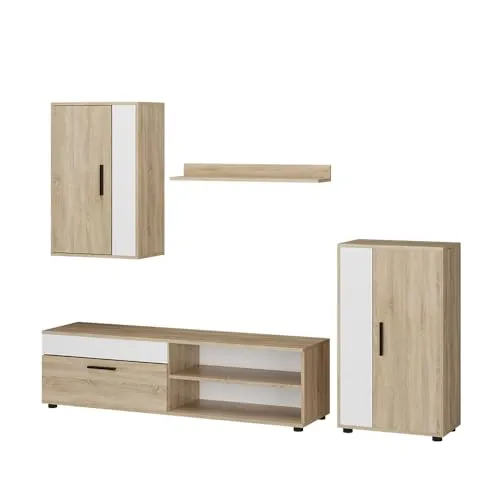 Vicco Wohnwand Berno, Sonoma/Weiß, 4-teiliges Set von Vicco