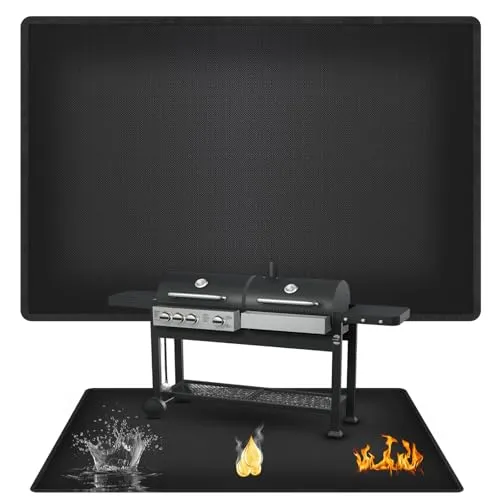 Feuerfeste Unterlage Grill Unterlage, 100x150cm Grillunterlage für Gasgrill | mit 3 Schicht Silikon-Glasfaser, Wasserdicht Wiederverwendbar Klappbar, für Gasgrill Holzkohlegrill Elektrogrill Kamine