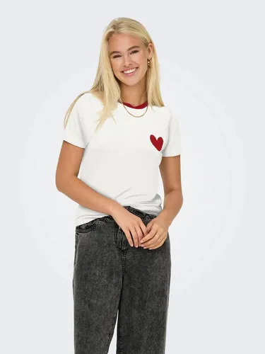 Only Regular Fit T-Shirt 'HEART LIFE' in Weiss, Größe L - Stylisches Damen T-Shirt von Only im Regular Fit mit lebhaftem Allover-Muster. Der Viskose-Mix sorgt für hohen Tragekomfort und der Frottee-Besatz setzt einen frischen Akzent. Perfekt für entspannte Tage!