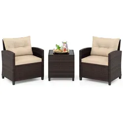 COSTWAY 3-tlg. Gartenmöbel Set Polyrattan - Gartenmöbel-Set aus handgeflochtenem Polyrattan mit robustem Stahlrahmen, ideal für entspannte Stunden im Freien. Inklusive abnehmbarer Kissenbezüge für einfache Reinigung.