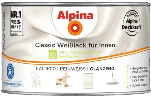 Alpina Classic Weißlack für Innen Reinweiß (RAL 9010) seidenmatt 300 ml Acryl