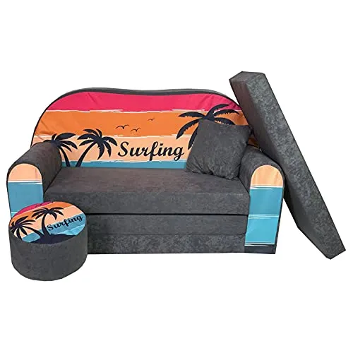FORTISLINE Kindersofa XXL 2-Sitzer ausklappbar - Flexibles Kinderzimmer Sofa mit Hocker und Kissen - Das FORTISLINE Kindersofa XXL ist ideal für Kinderzimmer und Alltag. Es bietet eine bequeme Sitz- und Liegefläche bis 160 cm. Mit Hocker und Kissen für vielseitige Nutzung – perfekt zum Sitzen, Lesen und Entspannen.