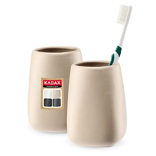 KADAX Badezimmerbecher, Zahnputzbecher aus Keramik, Badezimmer Cup, Zahnbürstenhalter, Wasser Cup, mattiert (Beige 2 Stück)