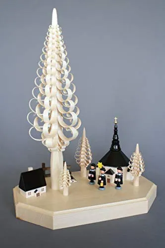 Rudolphs Schatzkiste Tischdekoration Sockel Spanbaum mit Kirche BxHxT 24x42x16cm NEU Weihnachten Kirche Tischschmuck Holzschmuck Holz Seiffen Erzgebirge Dekoration