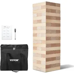 VEVOR Wackelturm Holz-Stapelspiel mit 60 Blöcken - Gesellschaftsspiel mit hochwertiger Kiefernholzkonstruktion, ideal für Partys und gesellige Zusammenkünfte. Inklusive praktischer Aufbewahrungstasche und löschbarer Anzeigetafel.