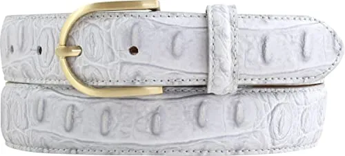 BELTINGER Damen-Gürtel mit Krokoprägung 3 cm | Leder-Gürtel für Damen 30mm Kroko-Optik | Kroko-Muster mit runder, goldener Gürtelschließe | Hellgrau 95cm
