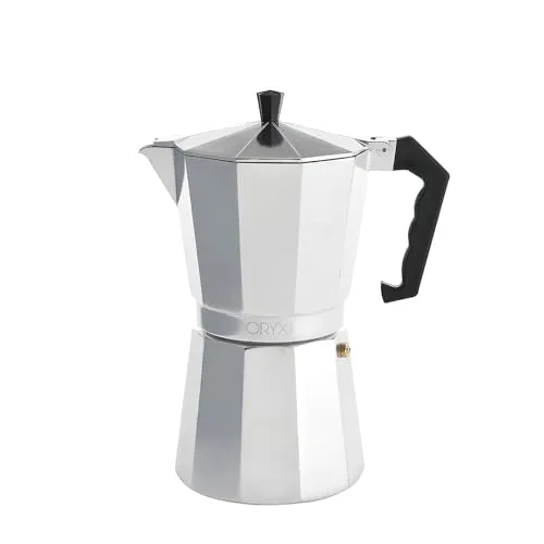 Cafetera Aluminio 12 Tazas - Klassisch - Kaffeekapselmaschinen - Hochwertige Aluminium-Kaffeemaschine mit 12 Tassen (600 ml) Fassungsvermögen, geeignet für alle Wärmequellen außer Induktion, und ausgestattet mit ergonomischem Griff für sicheren Halt.