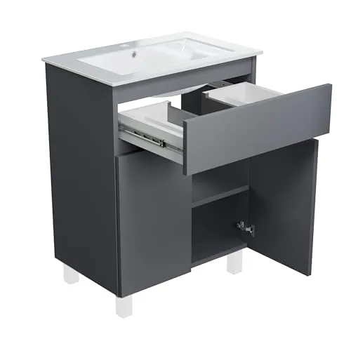 paplinskimoebel - Waschbecken mit Unterschrank 60 cm Breit Ariza Sink, Hängend oder Stehend, Waschtisch mit Unterschrank für Badezimmer, Waschbeckenunterschrank Grau Matt