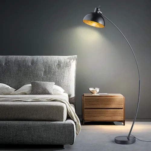 Elegante Bogenlampe in Schwarz-Gold für Wohnzimmer - Stehleuchte aus Metall mit beweglichem Lampenschirm, ideal für gemütliche Beleuchtung und stilvolle Akzente in Ihrem Wohnraum. Fußschalter und modernes Design für maximalen Komfort.
