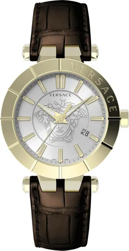 Versace VE2B00321 V-Race Herrenuhr 43mm - Braun/Silber - Herrenuhr mit elegantem Edelstahlgehäuse und Saphirglas, wasserdicht bis 5 ATM - ideal für stilbewusste Männer.